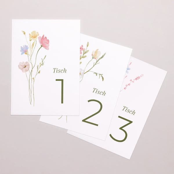 Tischnummern Hochzeit Rechteck Wildblumenkranz foto