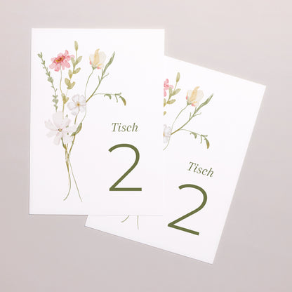 Tischnummern Hochzeit Rechteck Wildblumenkranz foto N° 2