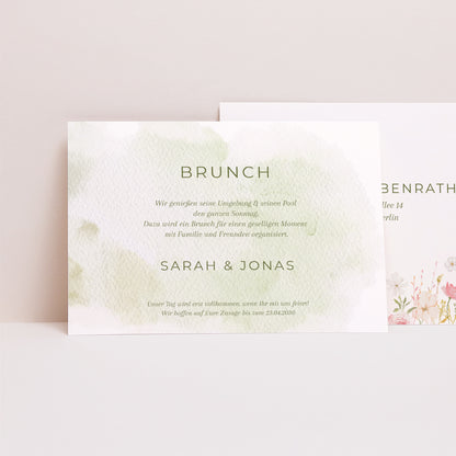 Einladungskarte Hochzeit Landschaft Wildblumenkranz foto N° 1