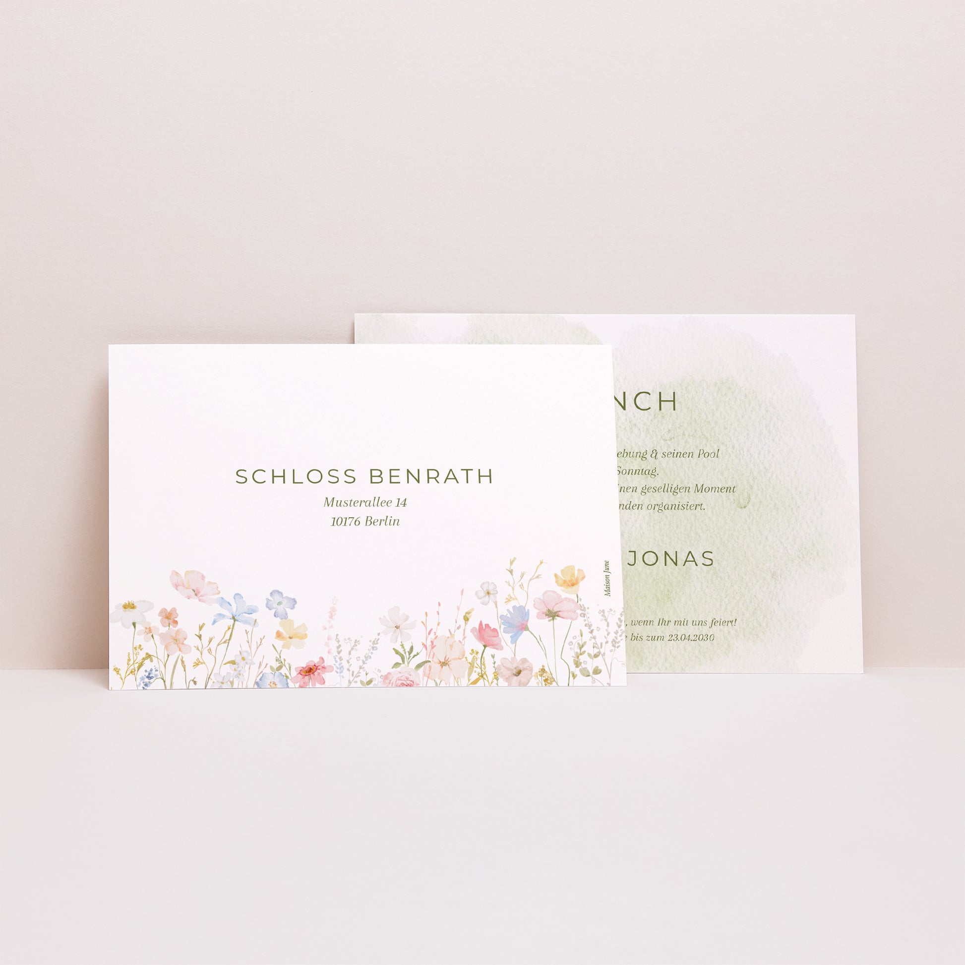 Einladungskarte Hochzeit Landschaft Wildblumenkranz foto N° 2