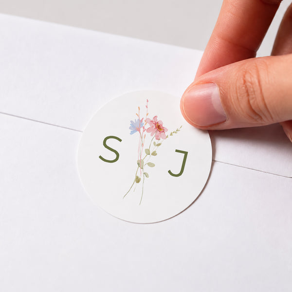 Sticker Hochzeit Rund Wildblumenkranz foto