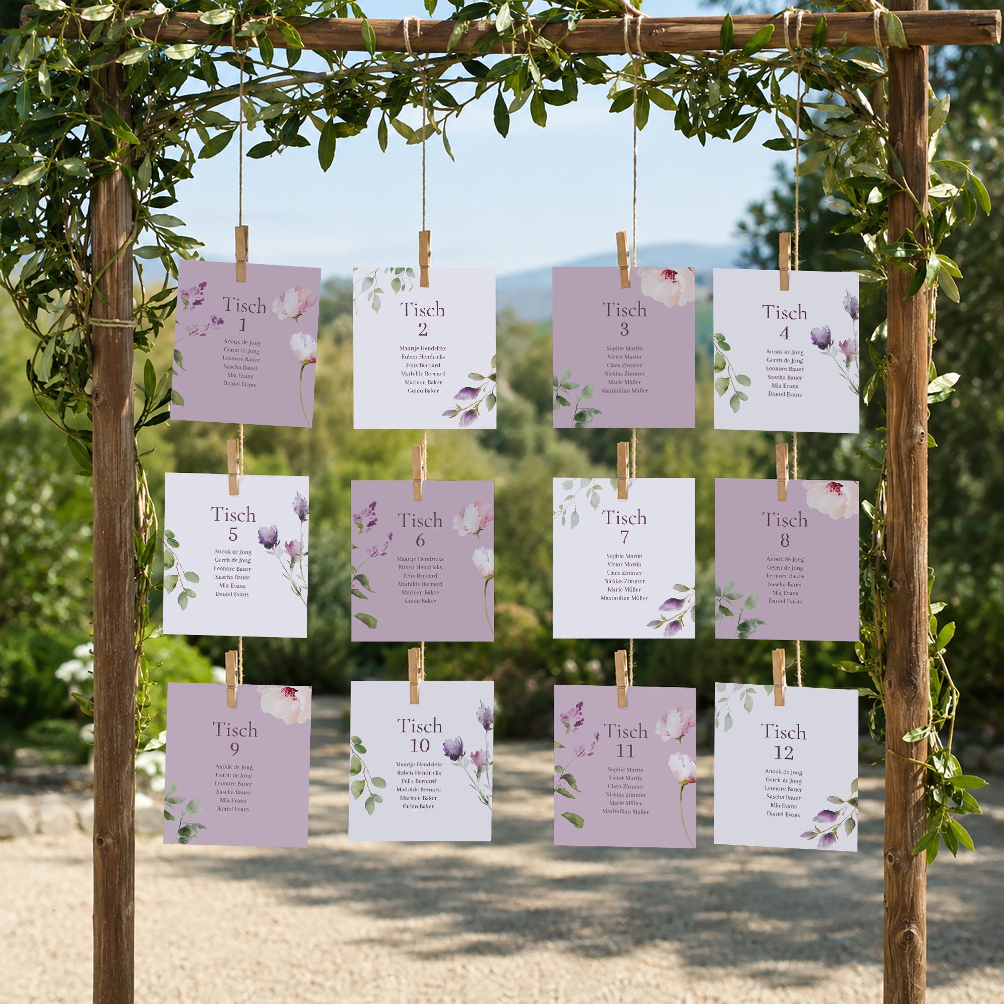 Sitzplan Hochzeit Pack von 12 Romantic purple flowers foto N° 2