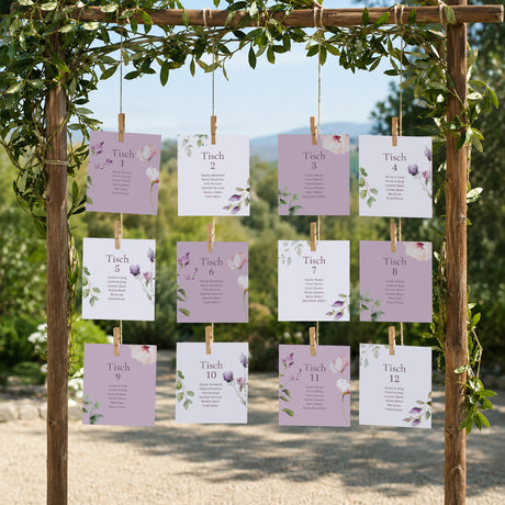 Sitzplan Hochzeit Pack von 12 Romantic purple flowers