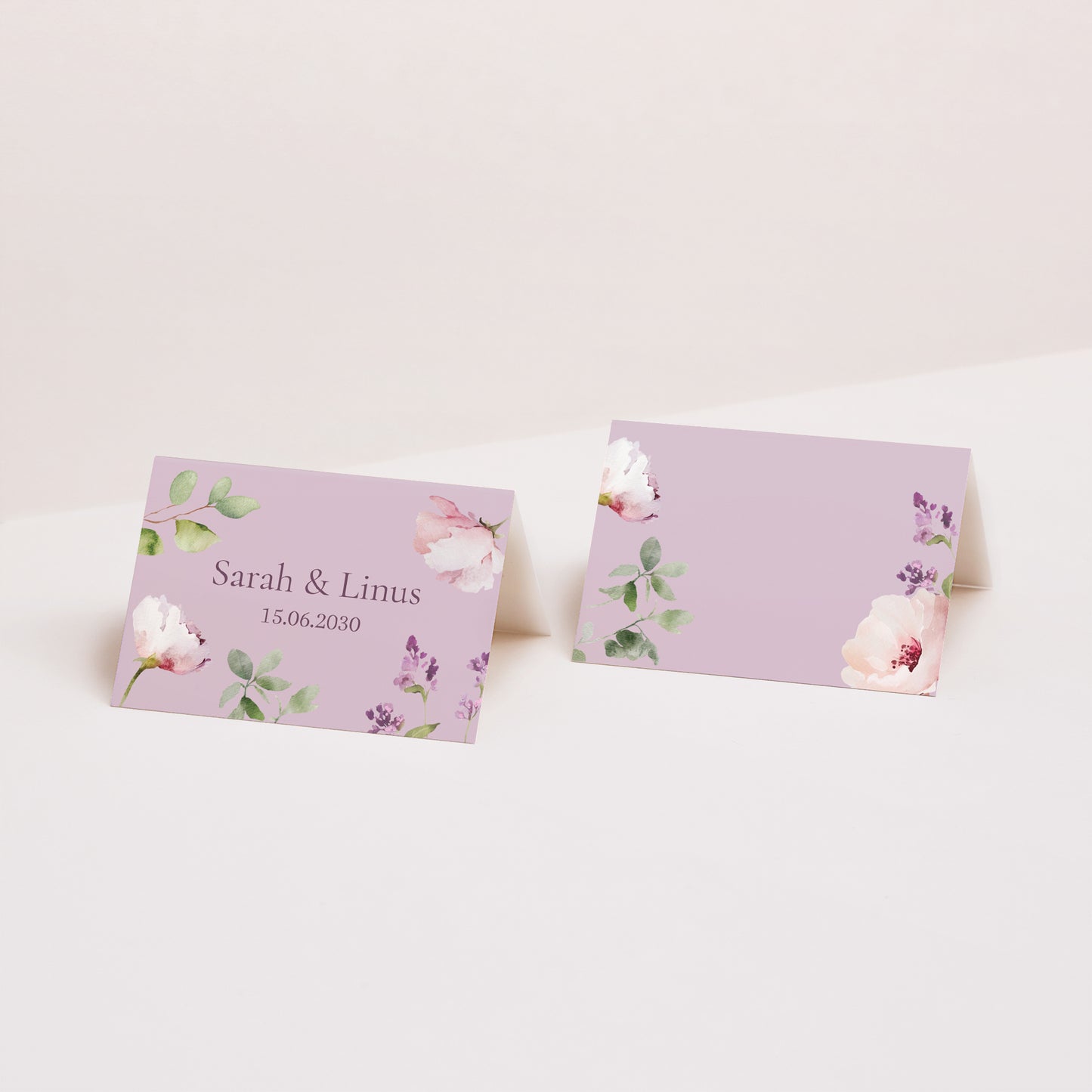 Tischkarten Hochzeit Quer Romantic purple flowers foto N° 1