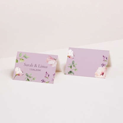 Tischkarten Hochzeit Quer Romantic purple flowers foto N° 1
