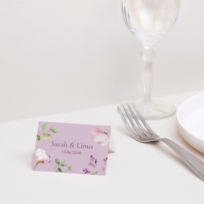 Tischkarten Hochzeit Quer Romantic purple flowers foto N° 2