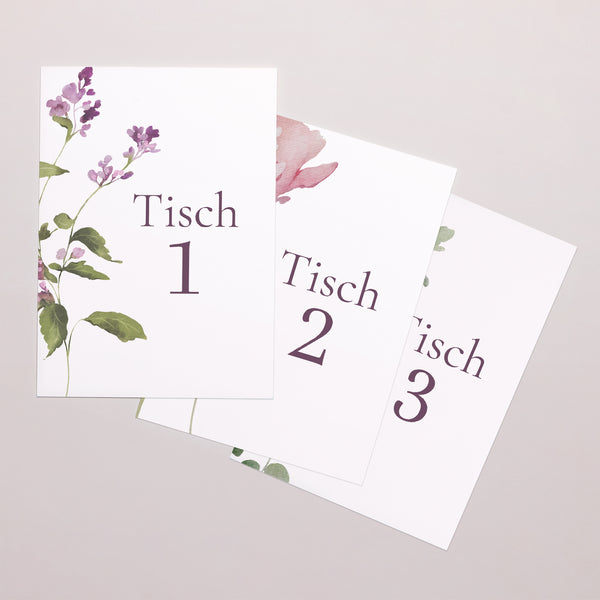 Tischnummern Hochzeit Rechteck Romantic purple flowers foto
