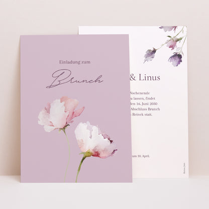 Einladungskarte Hochzeit Porträt Romantic purple flowers foto N° 1