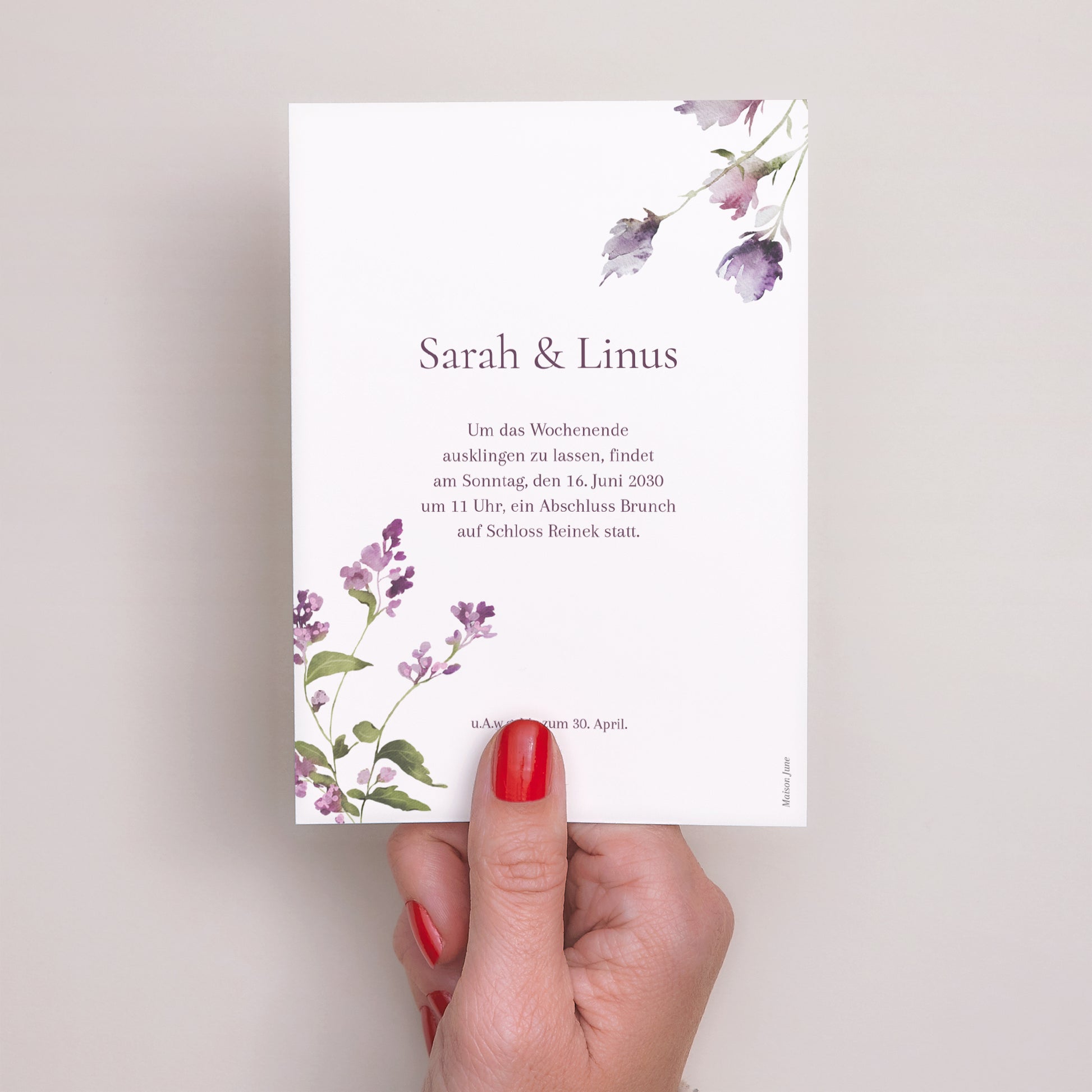 Einladungskarte Hochzeit Porträt Romantic purple flowers foto N° 3