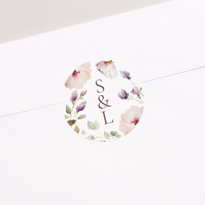 Sticker Hochzeit Rund Romantic purple flowers foto N° 2