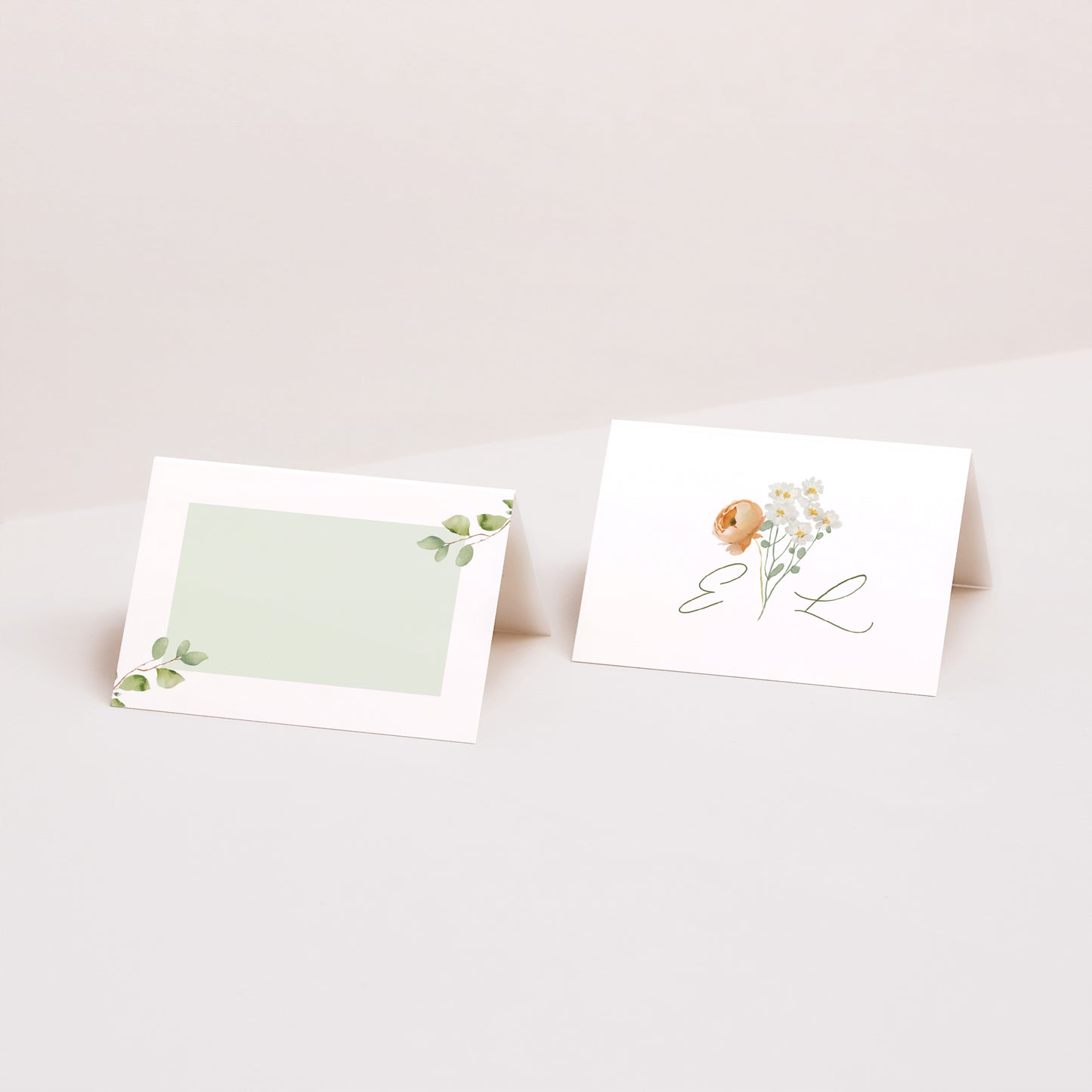 Tischkarten Hochzeit Quer Romantischer Blumenkranz foto N° 1