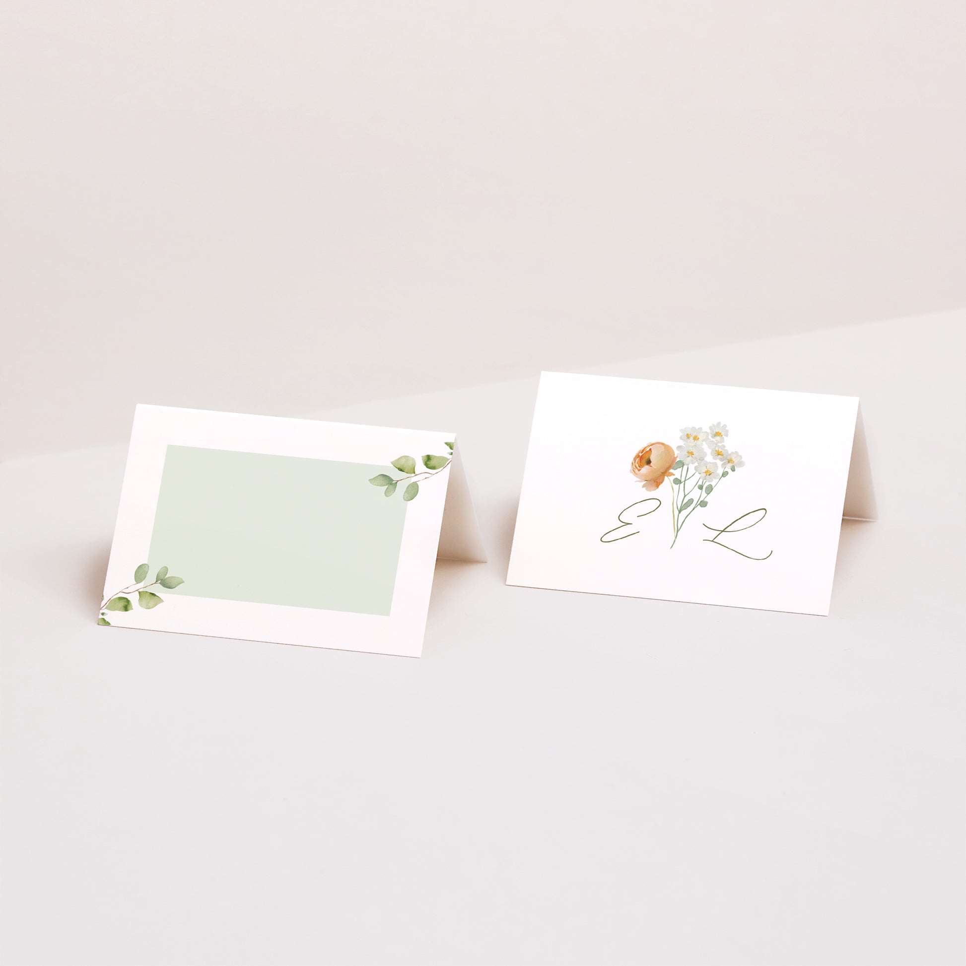Tischkarten Hochzeit Quer Romantischer Blumenkranz foto N° 1