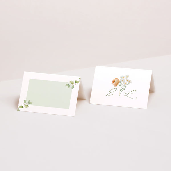 Tischkarten Hochzeit Quer Romantischer Blumenkranz foto