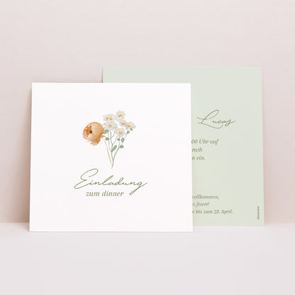 Einladungskarte Hochzeit Quadrat Romantischer Blumenkranz foto N° 1