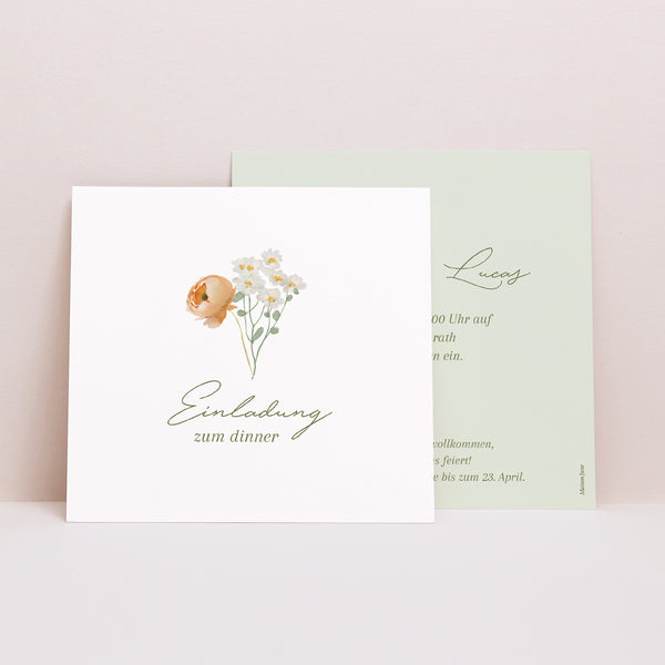 Einladungskarte Hochzeit Quadrat Romantischer Blumenkranz foto