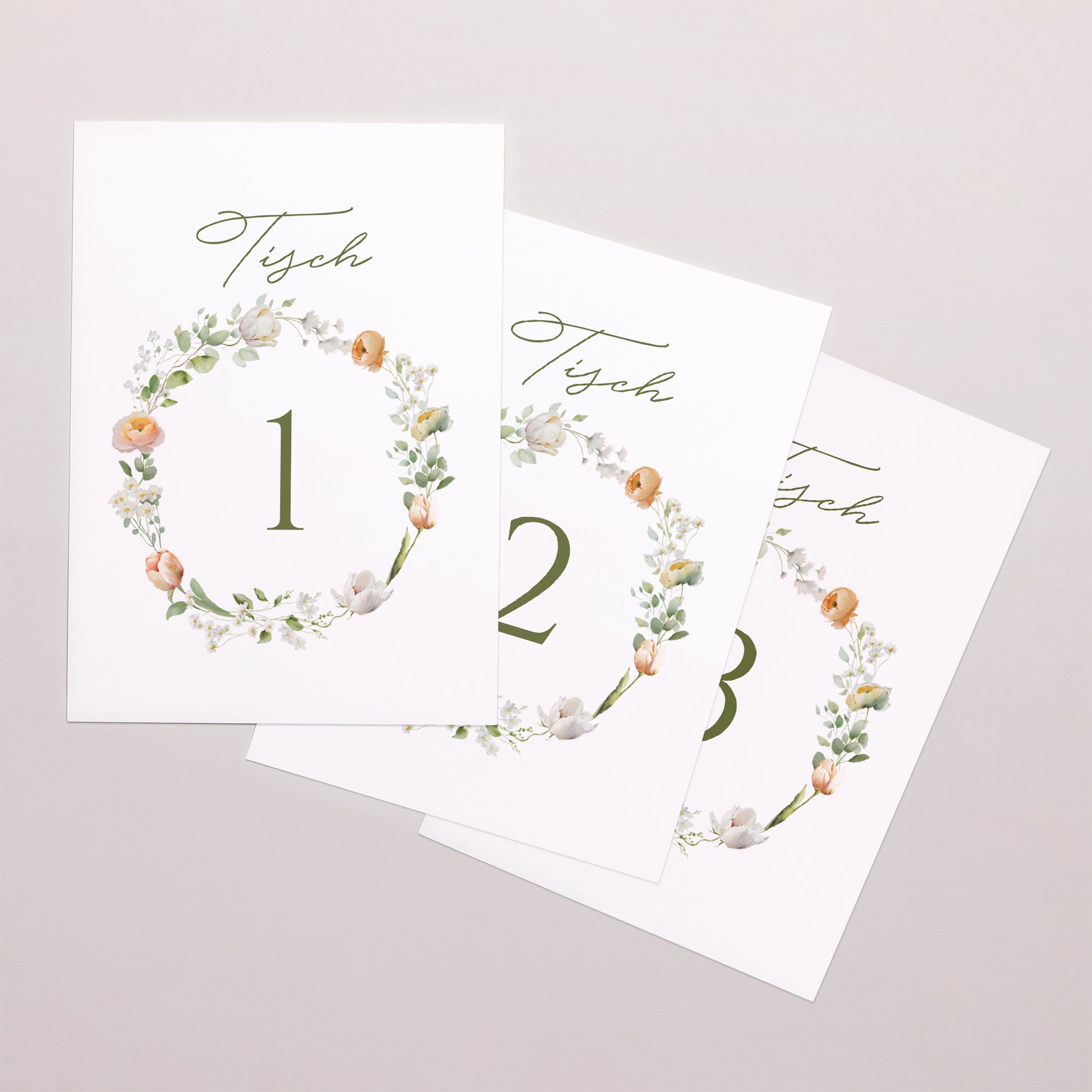 Tischnummern Hochzeit Rechteck Romantischer Blumenkranz foto N° 1