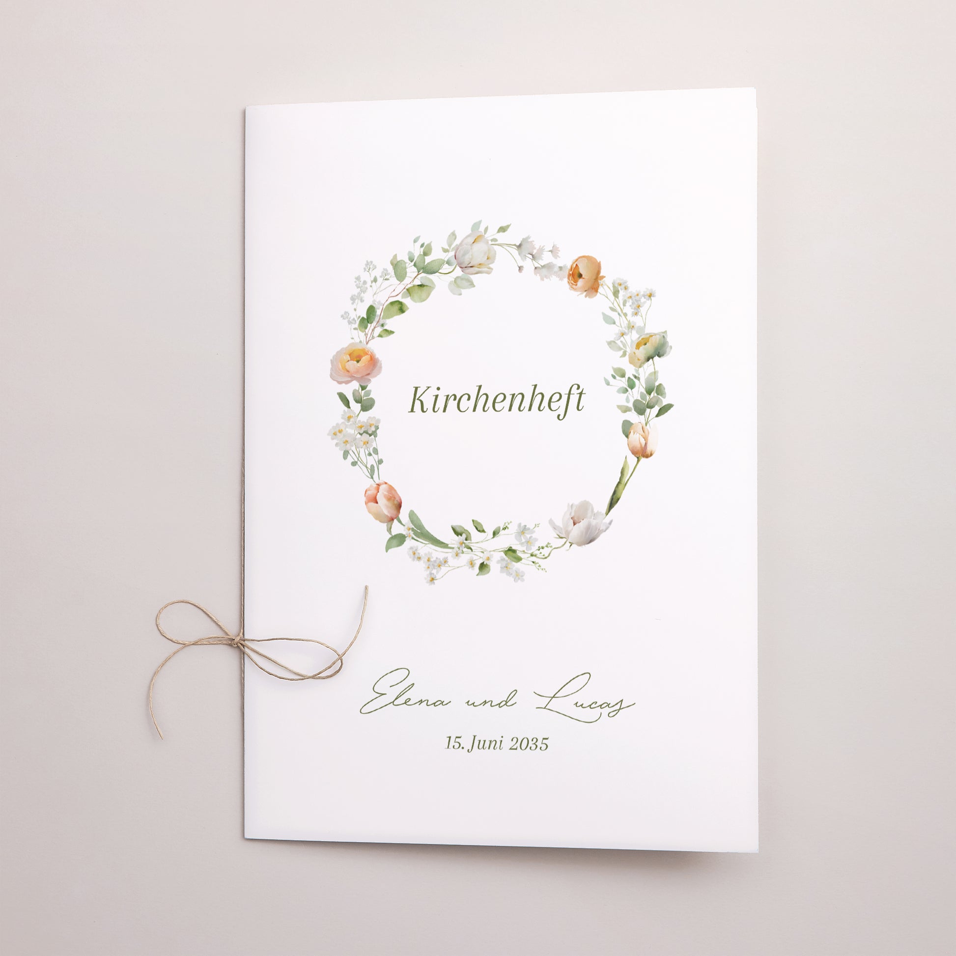 Kirchenheft Hochzeit Doppelflügel Romantischer Blumenkranz foto N° 1
