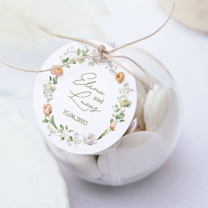 Geschenkbox Hochzeit Kugel mit runder Etikette Romantischer Blumenkranz foto N° 1
