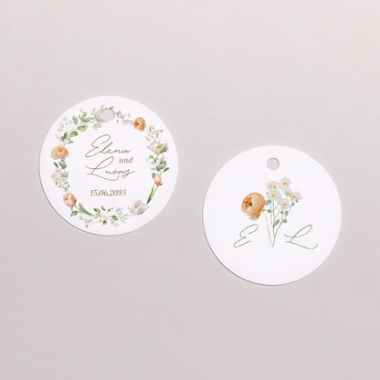 Geschenkbox Hochzeit Kugel mit runder Etikette Romantischer Blumenkranz foto N° 3