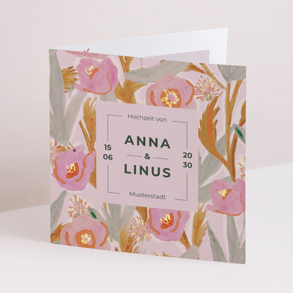 Hochzeitseinladung Doppelflügelfenster Rosa Blumen pop foto N° 1