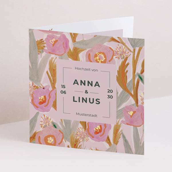 Hochzeitseinladung Doppelflügelfenster Rosa Blumen pop foto