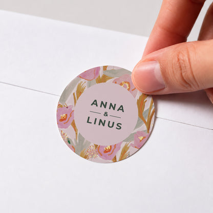 Sticker Hochzeit Rund Rosa Blumen pop foto N° 1