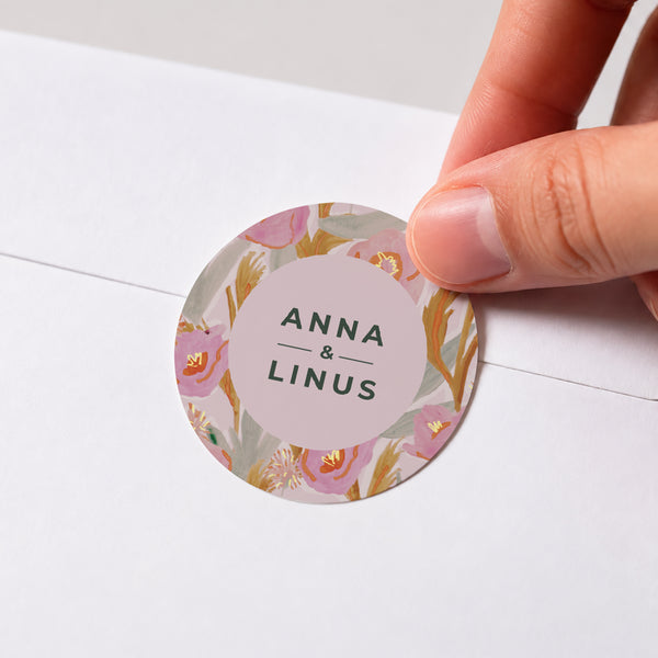 Sticker Hochzeit Rund Rosa Blumen pop foto