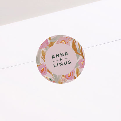 Sticker Hochzeit Rund Rosa Blumen pop foto N° 2