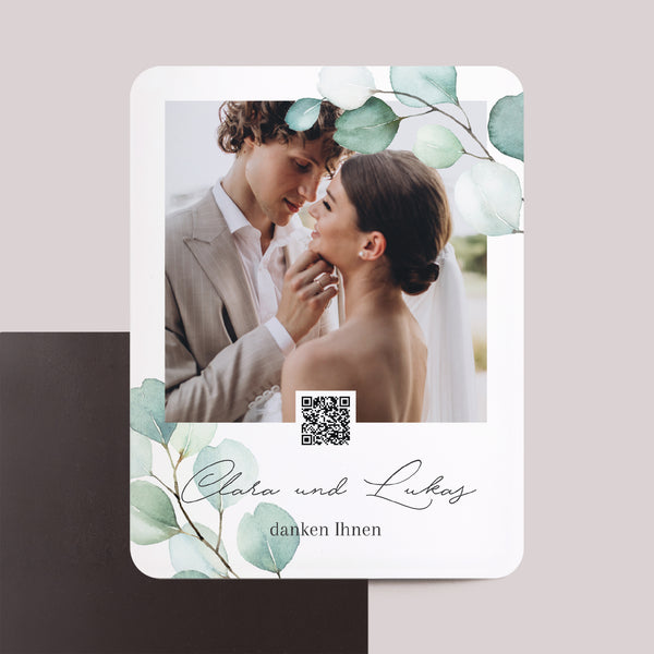 Dankeskarte Hochzeit Set von 8, magnetisch, rechteckig mit abgerundeten Ecken Eukalyptusblätter foto