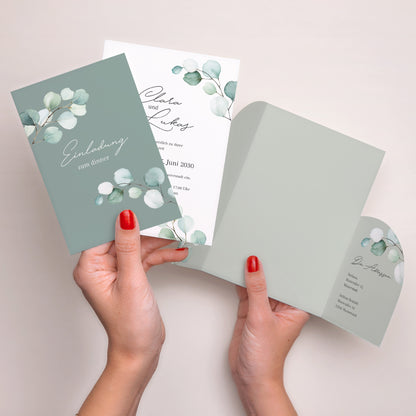 Hochzeitseinladung Hülle für 2 Karten Eukalyptusblätter foto N° 4