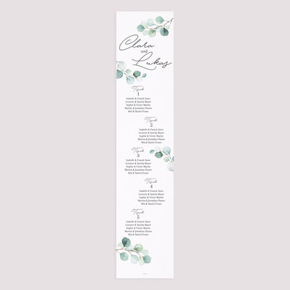 Sitzplan Hochzeit Holzstütze Eukalyptusblätter foto N° 3