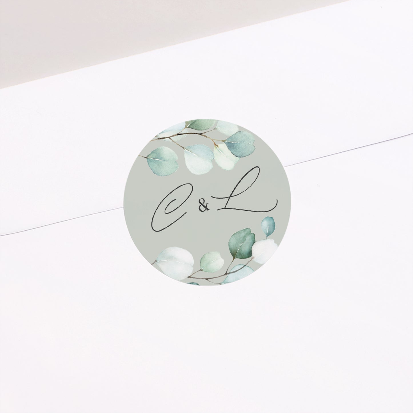 Sticker Hochzeit Rund Eukalyptusblätter foto N° 2