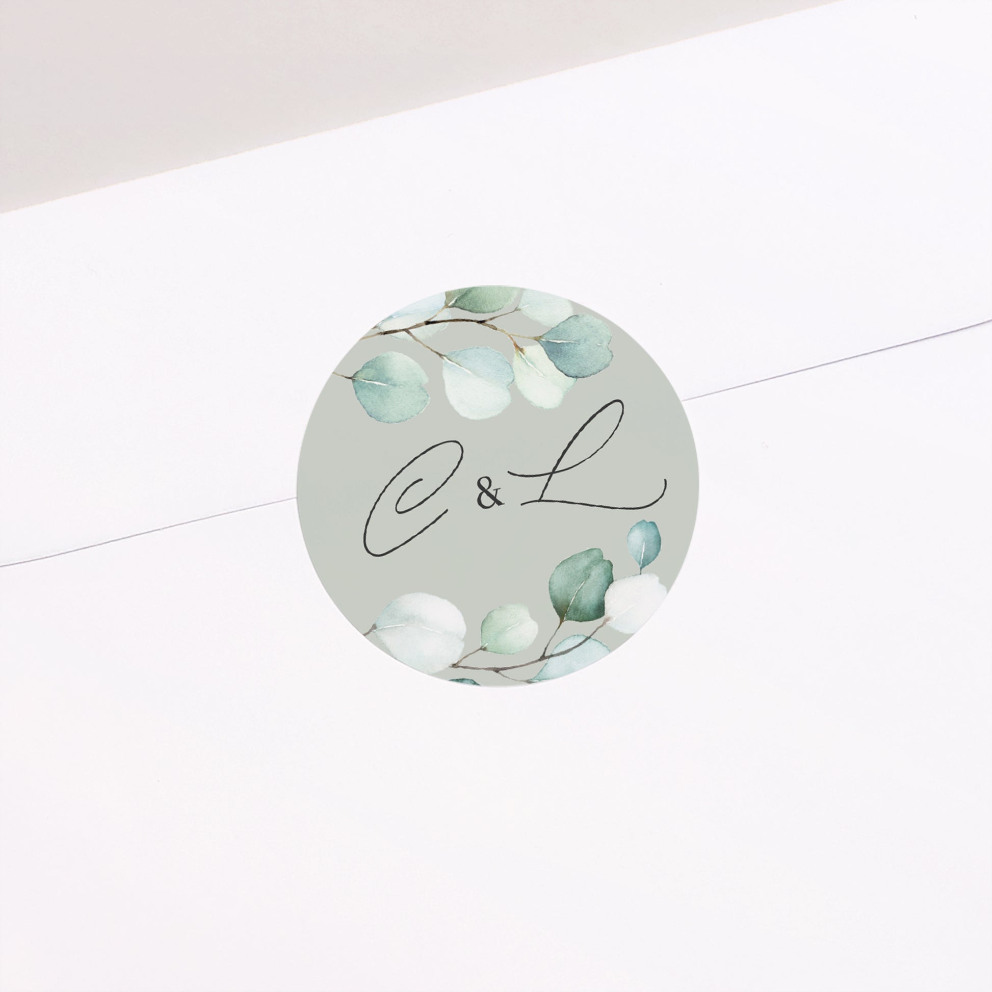 Sticker Hochzeit Rund Eukalyptusblätter foto N° 2