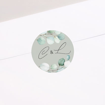 Sticker Hochzeit Rund Eukalyptusblätter foto N° 2