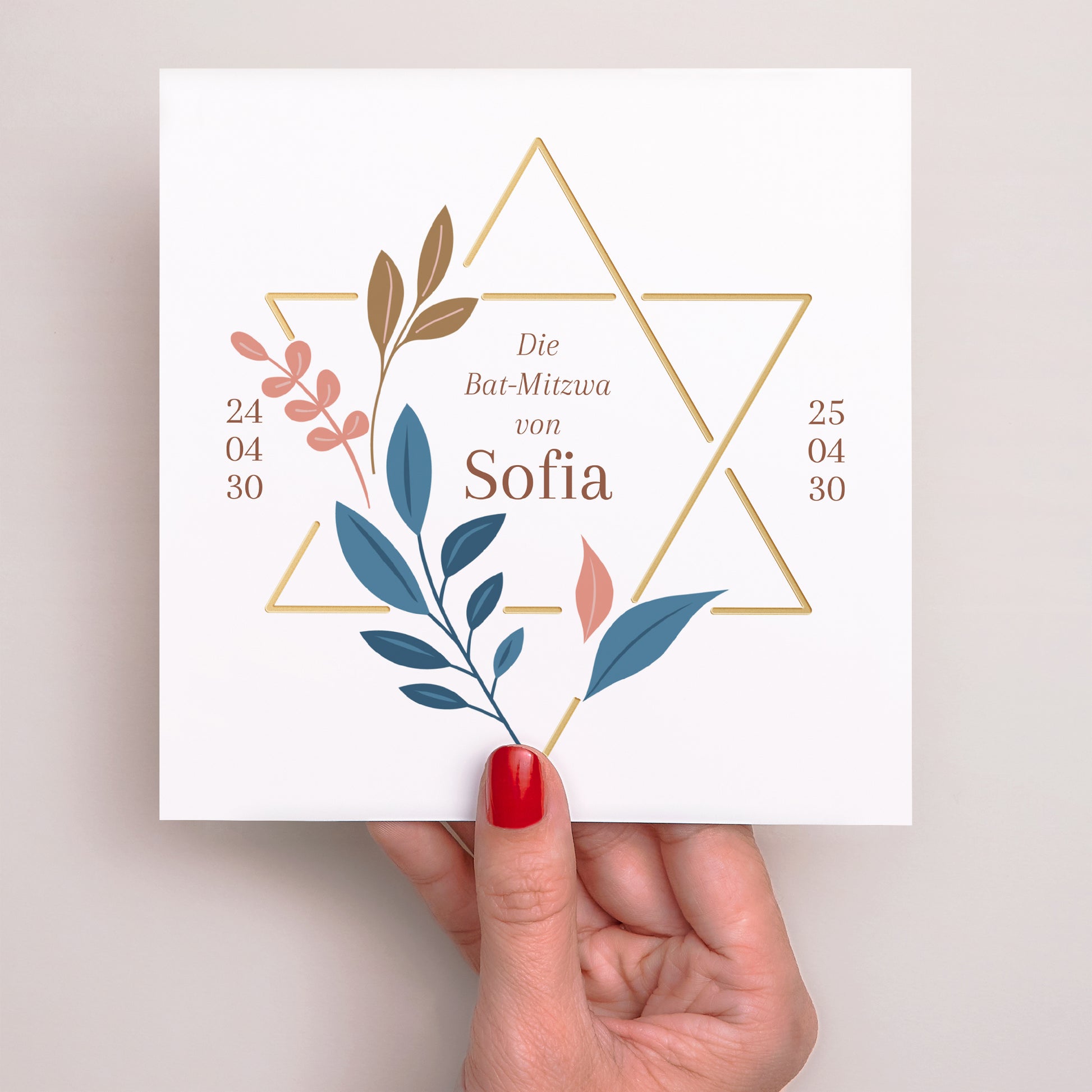 Einladungskarte Bat Mitzvah Einfaches Quadrat Bat Mitzvah Blumen foto N° 2