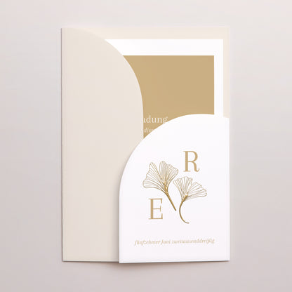 Hochzeitseinladung Hülle für 2 Karten Ginkgo biloba golden foto N° 1