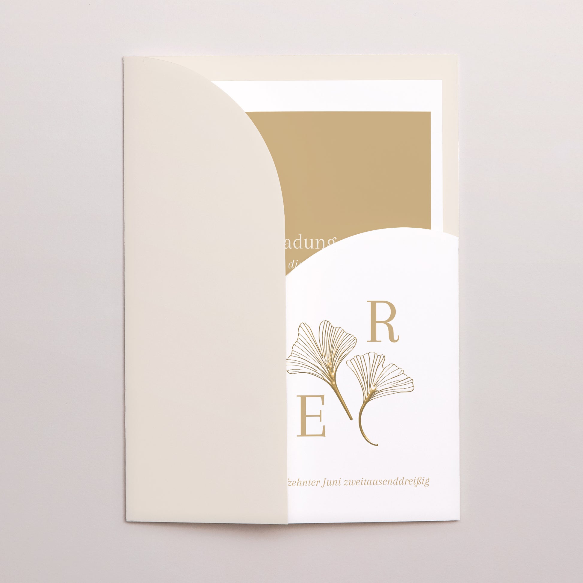 Hochzeitseinladung Hülle für 2 Karten Ginkgo biloba golden foto N° 2