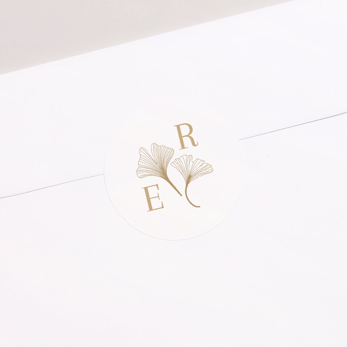 Sticker Hochzeit Rund Ginkgo biloba golden foto N° 2