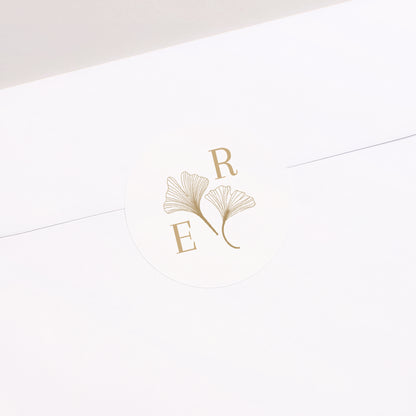 Sticker Hochzeit Rund Ginkgo biloba golden foto N° 2