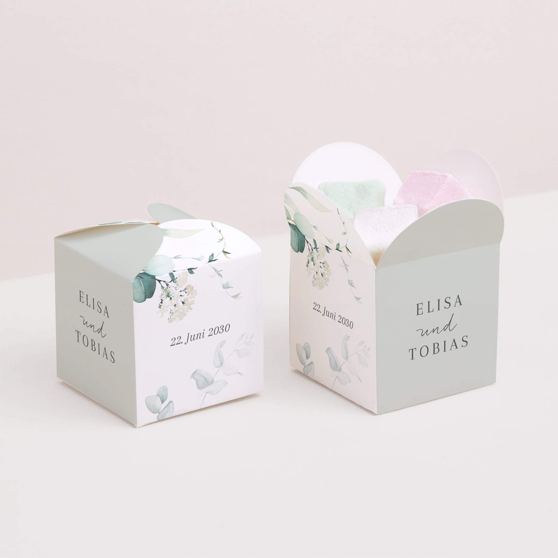 Geschenkbox Hochzeit Schmetterlingsöffnung Eukalyptus Aquarell foto N° 2