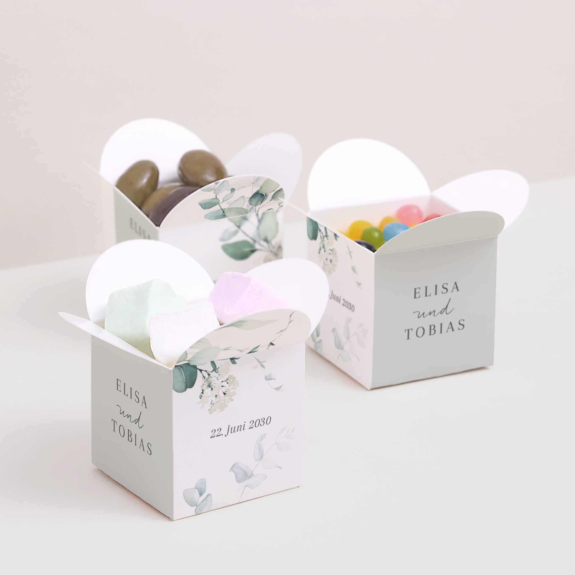 Geschenkbox Hochzeit Schmetterlingsöffnung Eukalyptus Aquarell foto N° 3