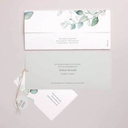Hochzeitseinladung Mappe 2 Karten, Etikett Eukalyptus Aquarell foto N° 4