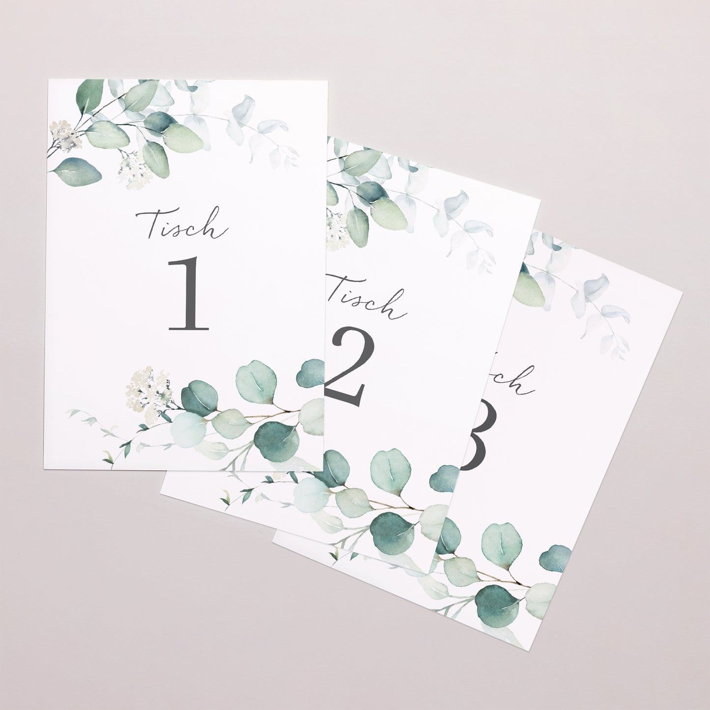 Tischnummern Hochzeit Rechteck Eukalyptus Aquarell foto N° 1