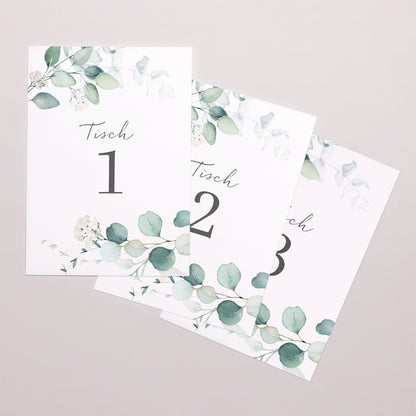 Tischnummern Hochzeit Rechteck Eukalyptus Aquarell foto N° 1
