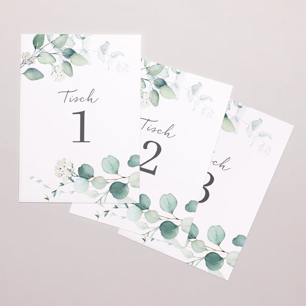 Tischnummern Hochzeit Rechteck Eukalyptus Aquarell foto