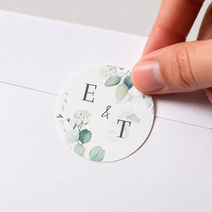 Sticker Hochzeit Rund Eukalyptus Aquarell foto N° 1
