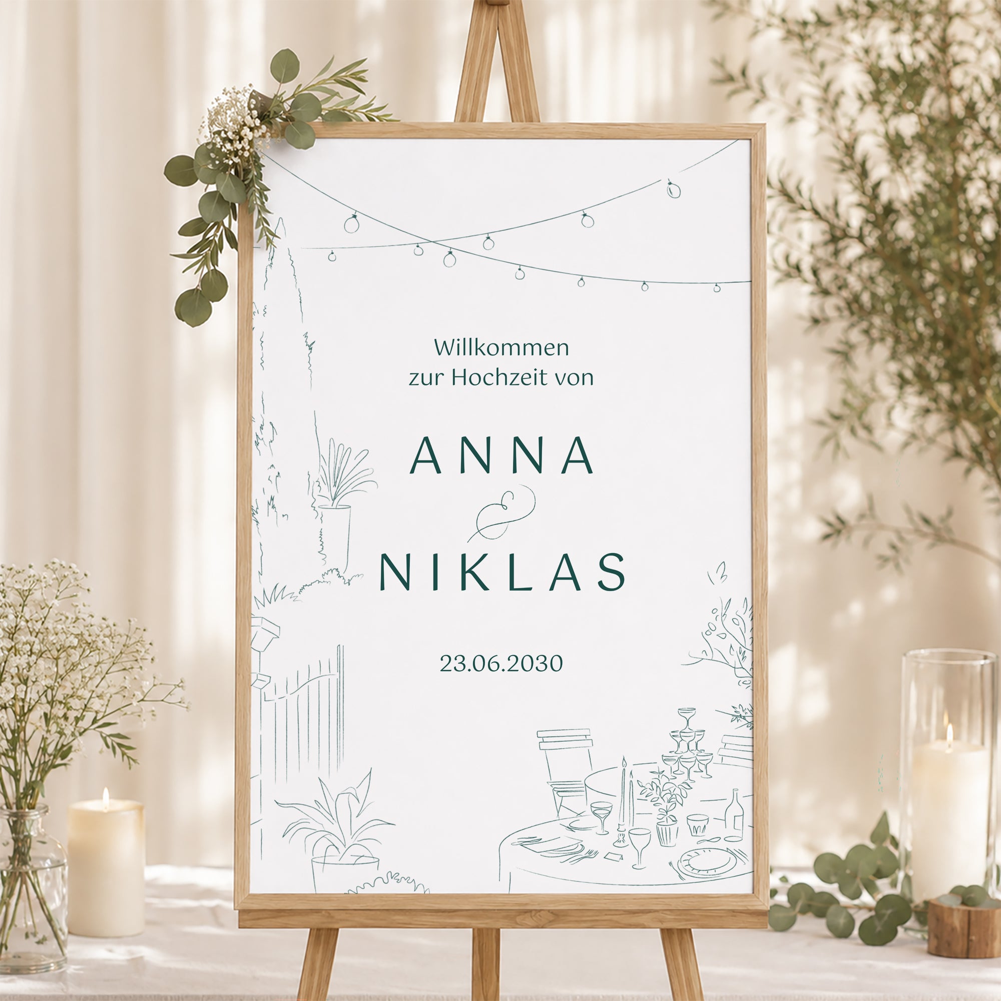Begrüßungstafel Hochzeit Porträt 60 x 90 cm Das Gebiet der Aufklärung foto N° 1