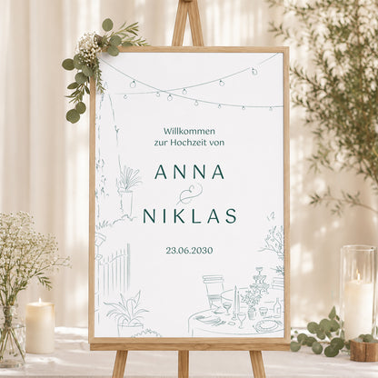 Begrüßungstafel Hochzeit Porträt 60 x 90 cm Das Gebiet der Aufklärung foto N° 1