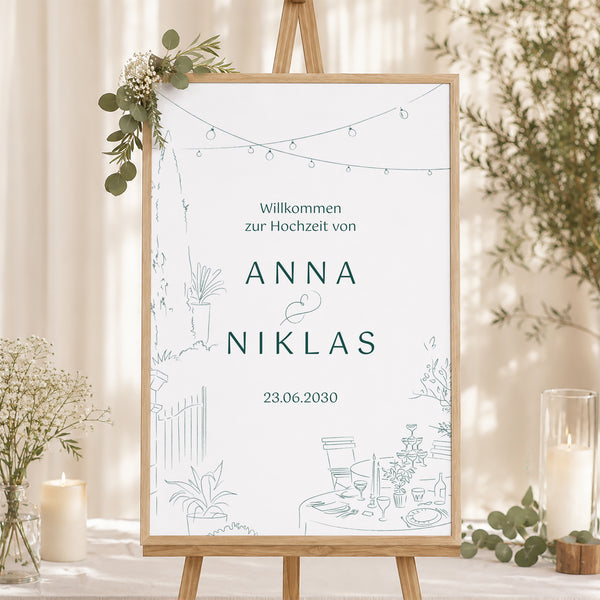 Begrüßungstafel Hochzeit Porträt 60 x 90 cm Das Gebiet der Aufklärung foto