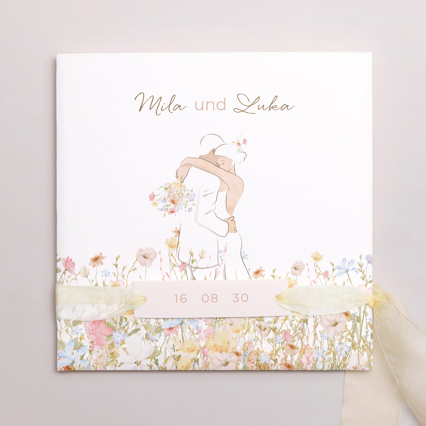 Hochzeitseinladung Quadratische Hülle, 3 Karten, Etikett Liebeselend foto N° 1